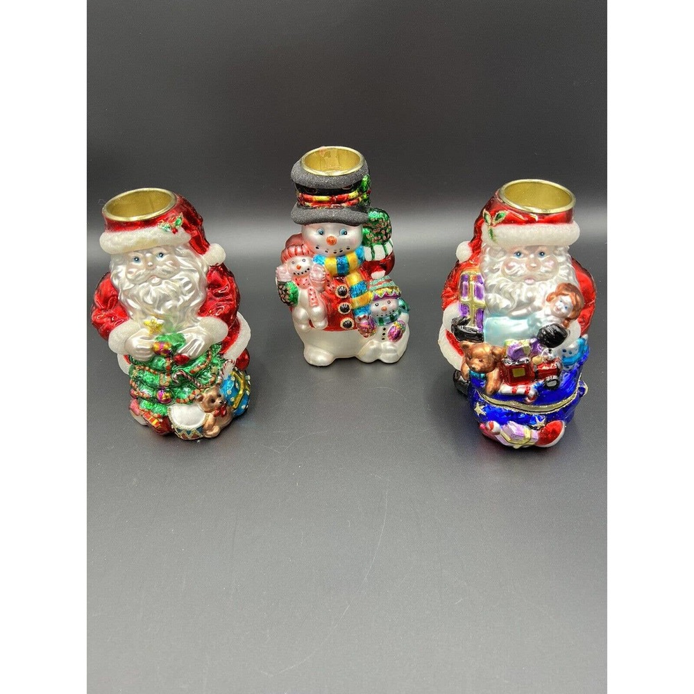 Traditions Hand Blown Glass Christmas Tea Light Candle Holders Hand Painted